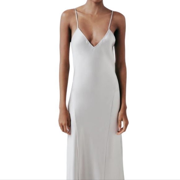 Zara NWT Gray open back satin effect slip dress Size Medium - Picture 2 of 8